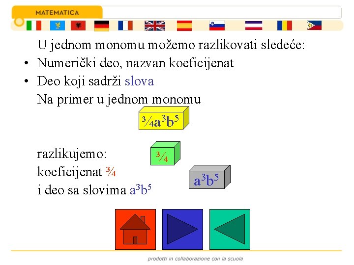 U jednom monomu možemo razlikovati sledeće: • Numerički deo, nazvan koeficijenat • Deo koji