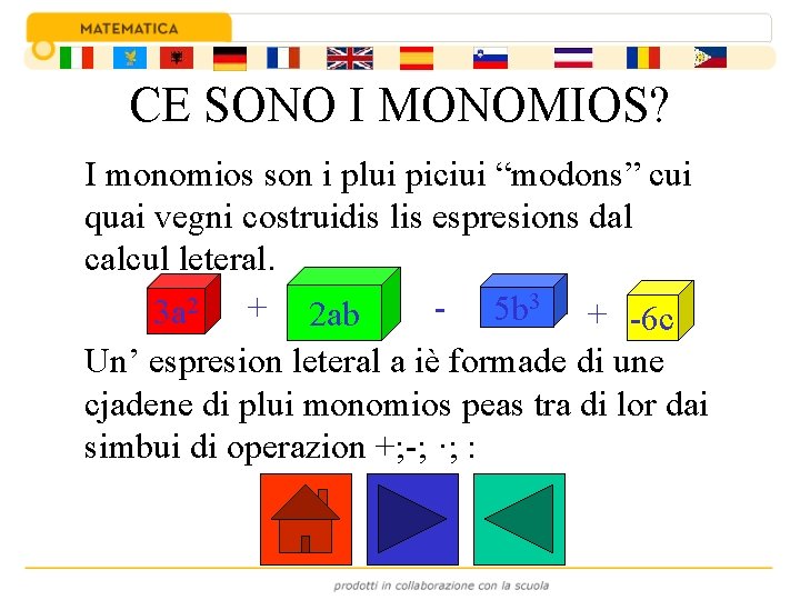 CE SONO I MONOMIOS? I monomios son i plui piciui “modons” cui quai vegni
