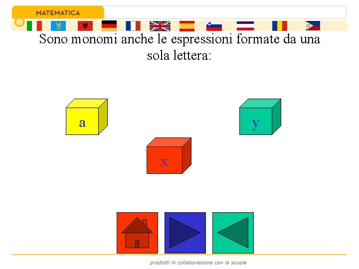 Sono monomi anche le espressioni formate da una sola lettera: a y x 