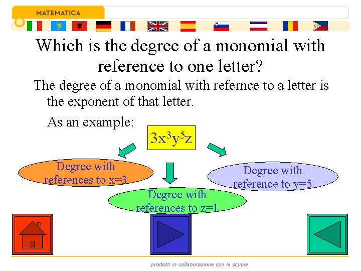 Which is the degree of a monomial with reference to one letter? The degree