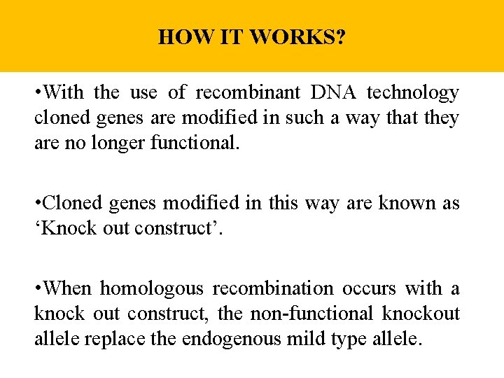 HOW IT WORKS? • With the use of recombinant DNA technology cloned genes are