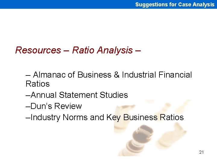 Suggestions for Case Analysis Resources – Ratio Analysis – – Almanac of Business &