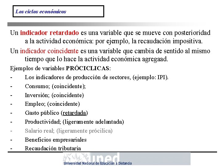 Los ciclos económicos Un indicador retardado es una variable que se mueve con posterioridad