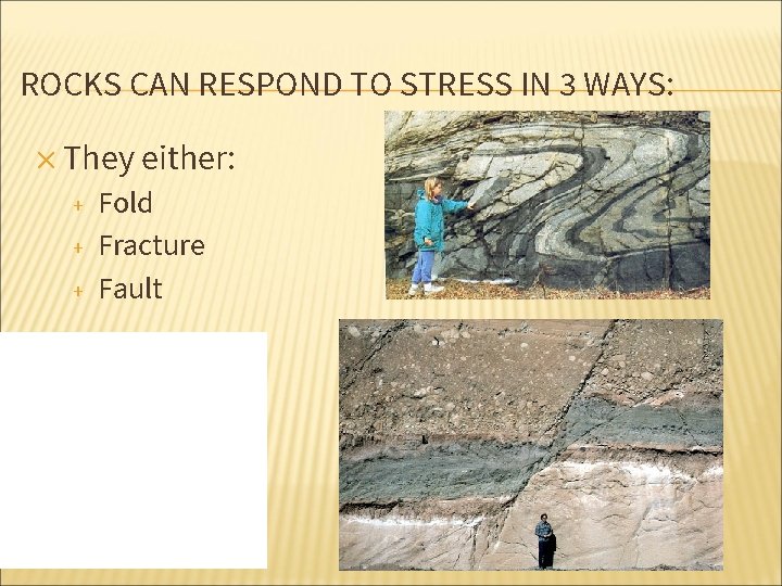 ROCKS CAN RESPOND TO STRESS IN 3 WAYS: ✕ They either: + + +