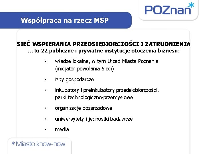 Współpraca na rzecz MSP SIEĆ WSPIERANIA PRZEDSIĘBIORCZOŚCI I ZATRUDNIENIA … to 22 publiczne i