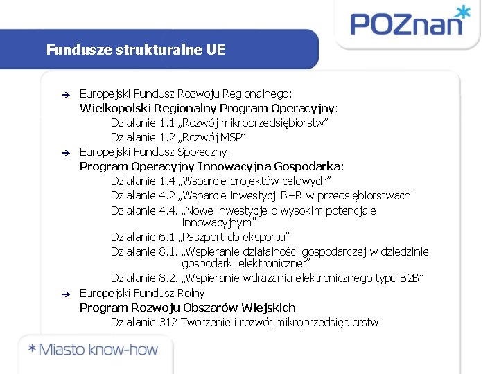 Fundusze strukturalne UE Europejski Fundusz Rozwoju Regionalnego: Wielkopolski Regionalny Program Operacyjny: Działanie 1. 1