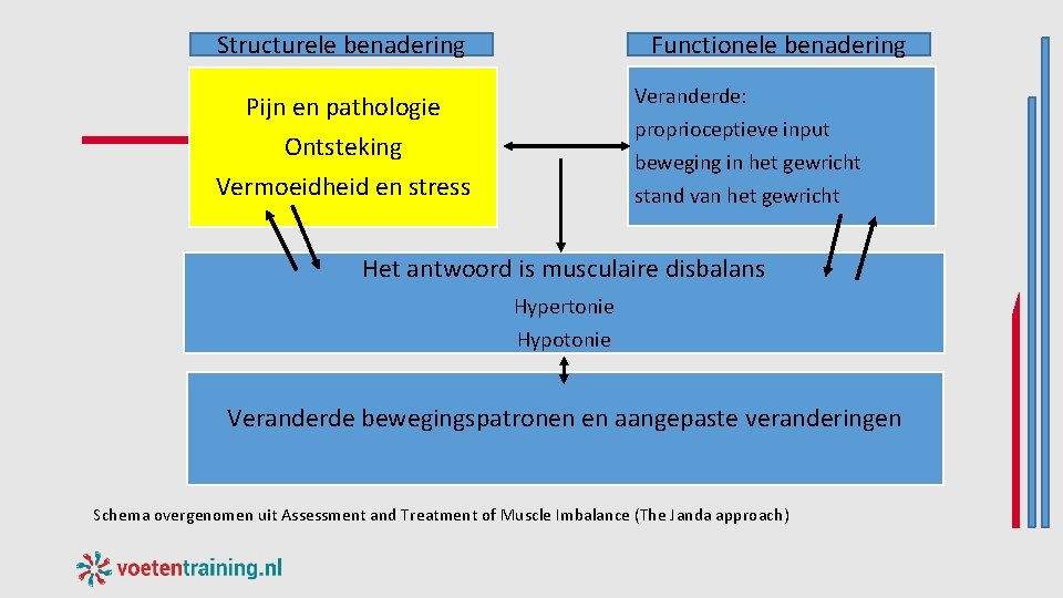Functionele benadering Structurele benadering Veranderde: Pijn en pathologie Ontsteking Vermoeidheid en stress proprioceptieve input Functionele benadering Structurele benadering Veranderde: Pijn en pathologie Ontsteking Vermoeidheid en stress proprioceptieve input