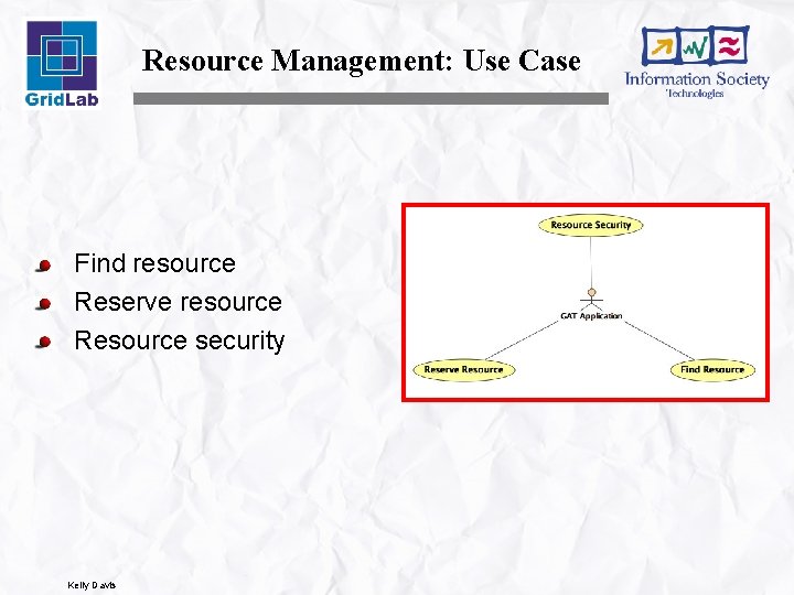 Resource Management: Use Case Find resource Reserve resource Resource security Kelly Davis 