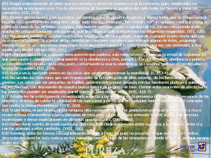 811 Rogad ardientemente al Señor que os conceda la virtud de la pureza y 811 Rogad ardientemente al Señor que os conceda la virtud de la pureza y