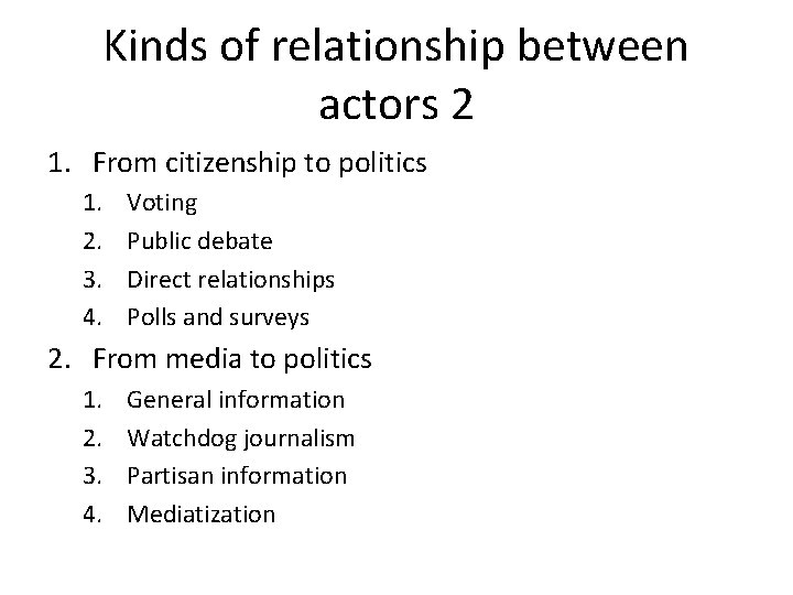 Kinds of relationship between actors 2 1. From citizenship to politics 1. 2. 3.