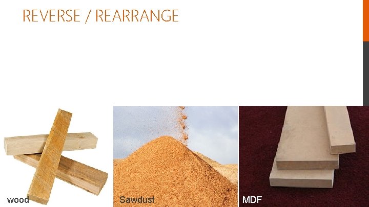 REVERSE / REARRANGE wood Sawdust MDF 