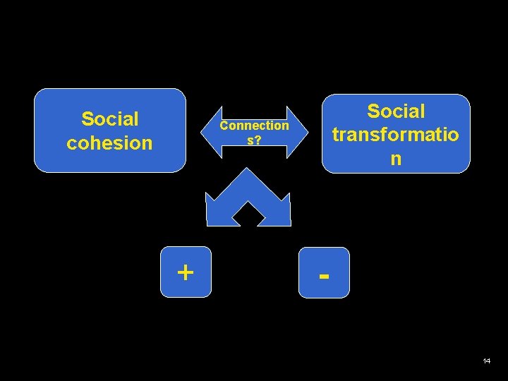 Social cohesion Social transformatio n Connection s? + 14 