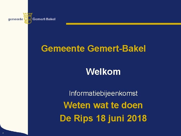 Gemeente Gemert-Bakel Welkom Informatiebijeenkomst Weten wat te doen De Rips 18 juni 2018 1