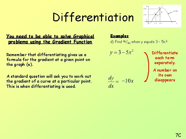 Differentiation You need to be able to solve Graphical problems using the Gradient Function