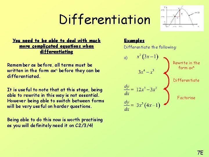 Differentiation You need to be able to deal with much more complicated equations when