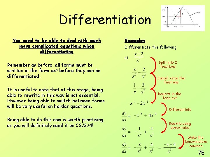 Differentiation You need to be able to deal with much more complicated equations when