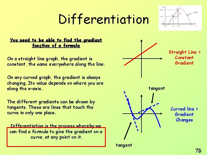 Differentiation You need to be able to find the gradient function of a formula