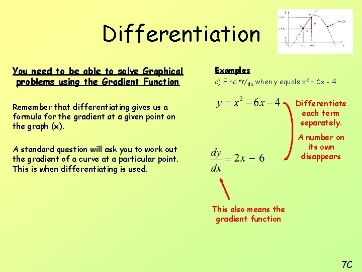 Differentiation You need to be able to solve Graphical problems using the Gradient Function