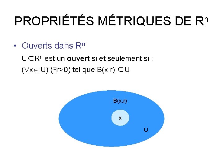 PROPRIÉTÉS MÉTRIQUES DE Rn • Ouverts dans Rn U⊂Rn est un ouvert si et