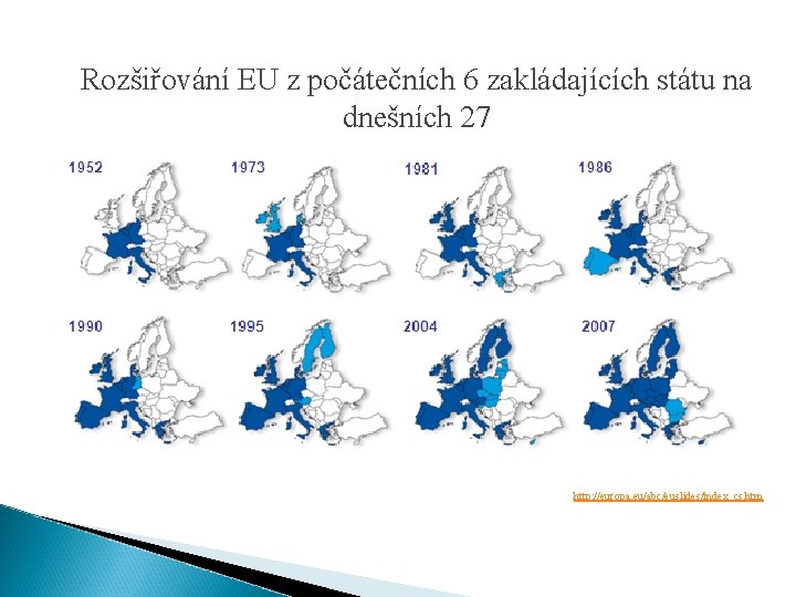 Rozšiřování EU z počátečních 6 zakládajících státu na dnešních 27 http: //europa. eu/abc/euslides/index_cs. htm