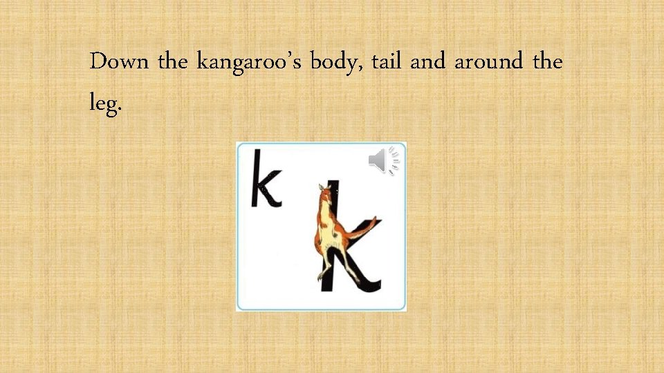 Down the kangaroo’s body, tail and around the leg. 