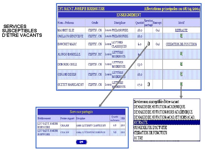  SERVICES SUSCEPTIBLES D’ÊTRE VACANTS. 