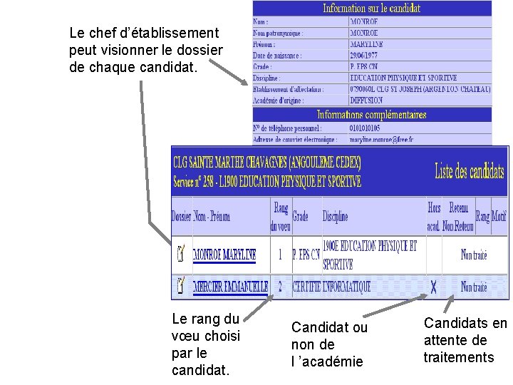 Le chef d’établissement peut visionner le dossier de chaque candidat. Le rang du vœu