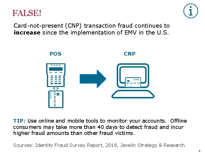 FALSE! Card-not-present (CNP) transaction fraud continues to increase since the implementation of EMV in
