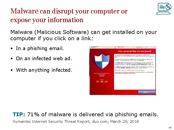 Malware can disrupt your computer or expose your information Malware (Malicious Software) can get