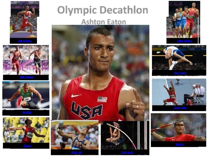 100 Meters 1500 Meters High jump 400 Meters Long jump Hurdles Javelin Discus Shot