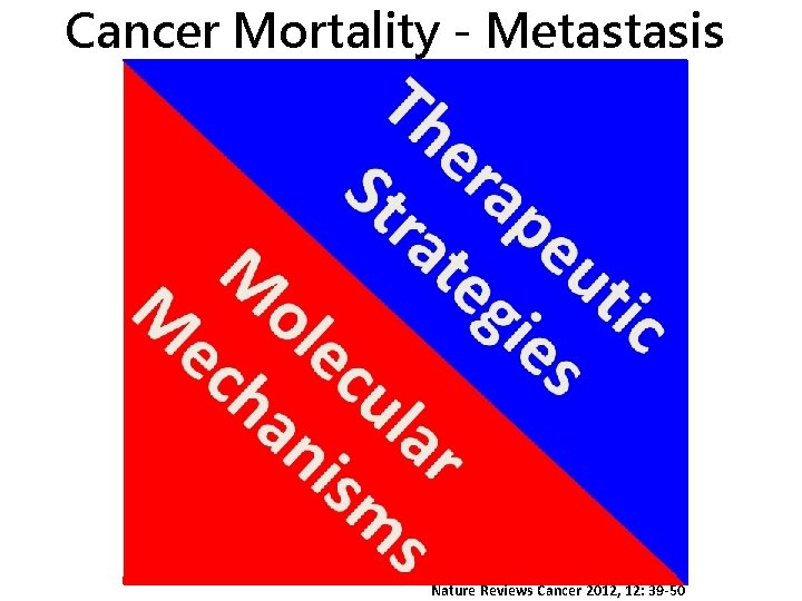 Cancer Mortality - Metastasis Nature Reviews Cancer 2012, 12: 39 -50 