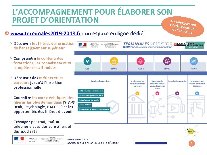 L’ACCOMPAGNEMENT POUR ÉLABORER SON PROJET D’ORIENTATION www. terminales 2019 -2018. fr : un espace