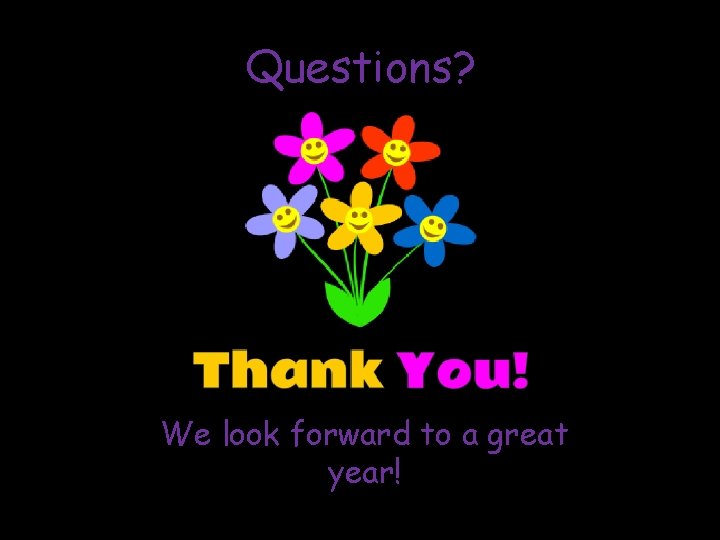 Questions? We look forward to a great year! 