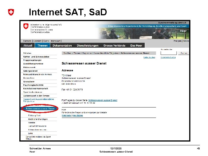 Internet SAT, Sa. D Schweizer Armee Heer 12/7/2020 Schiesswesen ausser Dienst 43 