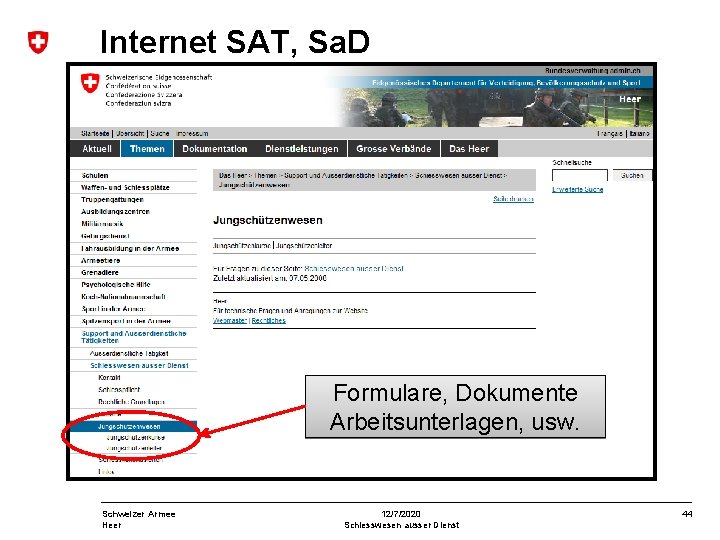 Internet SAT, Sa. D Formulare, Dokumente Arbeitsunterlagen, usw. Schweizer Armee Heer 12/7/2020 Schiesswesen ausser