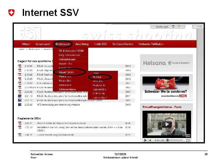 Internet SSV Schweizer Armee Heer 12/7/2020 Schiesswesen ausser Dienst 45 