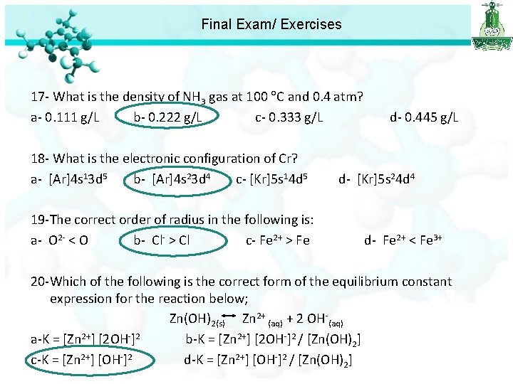 Final Exam/ Exercises 17 - What is the density of NH 3 gas at