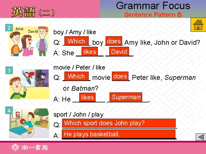 Grammar Focus Sentence Pattern B boy / Amy / like Which boy 　　 does