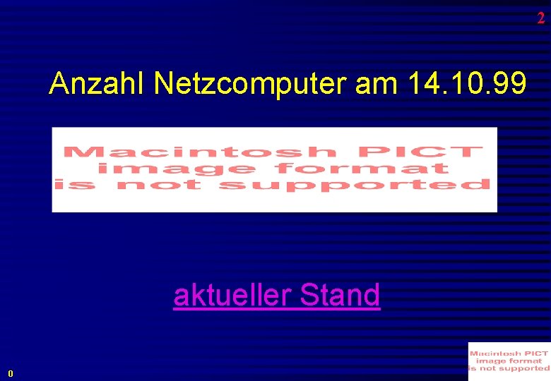 2 Anzahl Netzcomputer am 14. 10. 99 aktueller Stand 0 