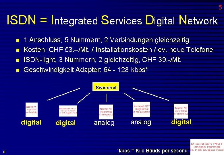 5 ISDN = Integrated Services Digital Network 1 Anschluss, 5 Nummern, 2 Verbindungen gleichzeitig