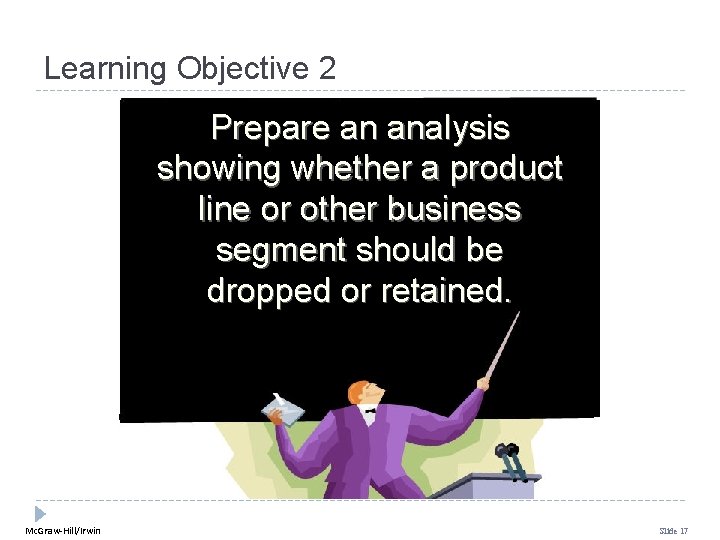 Learning Objective 2 Prepare an analysis showing whether a product line or other business Learning Objective 2 Prepare an analysis showing whether a product line or other business