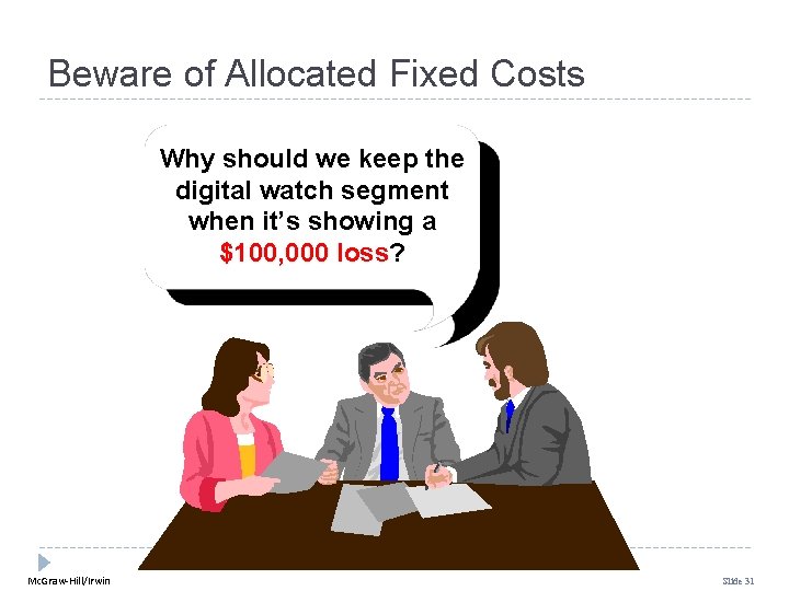 Beware of Allocated Fixed Costs Why should we keep the digital watch segment when Beware of Allocated Fixed Costs Why should we keep the digital watch segment when