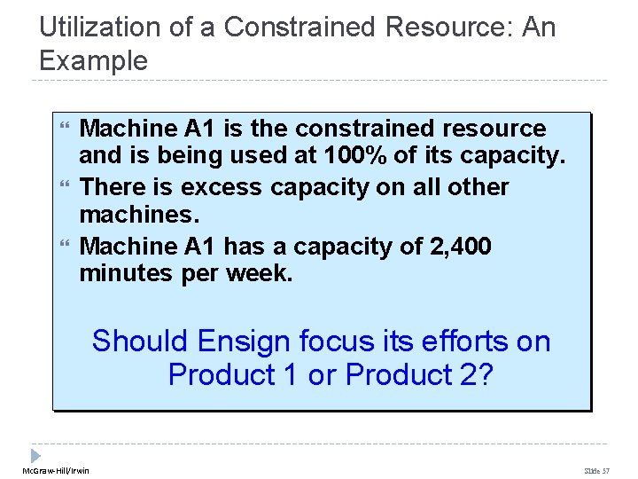 Utilization of a Constrained Resource: An Example Machine A 1 is the constrained resource Utilization of a Constrained Resource: An Example Machine A 1 is the constrained resource
