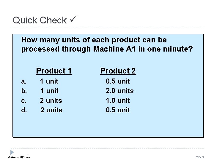 Quick Check How many units of each product can be processed through Machine A Quick Check How many units of each product can be processed through Machine A
