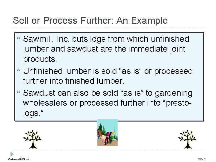 Sell or Process Further: An Example Sawmill, Inc. cuts logs from which unfinished lumber Sell or Process Further: An Example Sawmill, Inc. cuts logs from which unfinished lumber