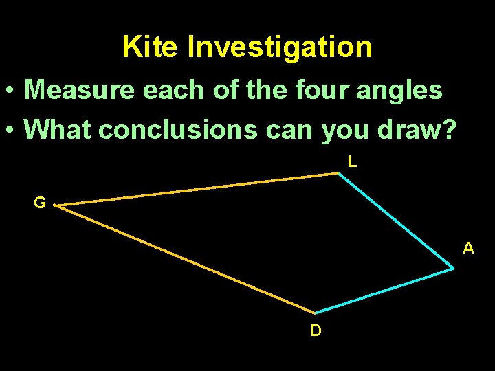 Kite Investigation • Measure each of the four angles • What conclusions can you