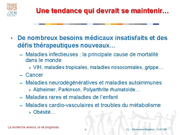 Une tendance qui devrait se maintenir… • De nombreux besoins médicaux insatisfaits et des