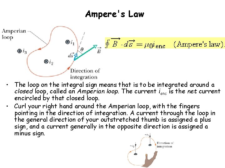 Ampere's Law • The loop on the integral sign means that is to Ampere's Law • The loop on the integral sign means that is to