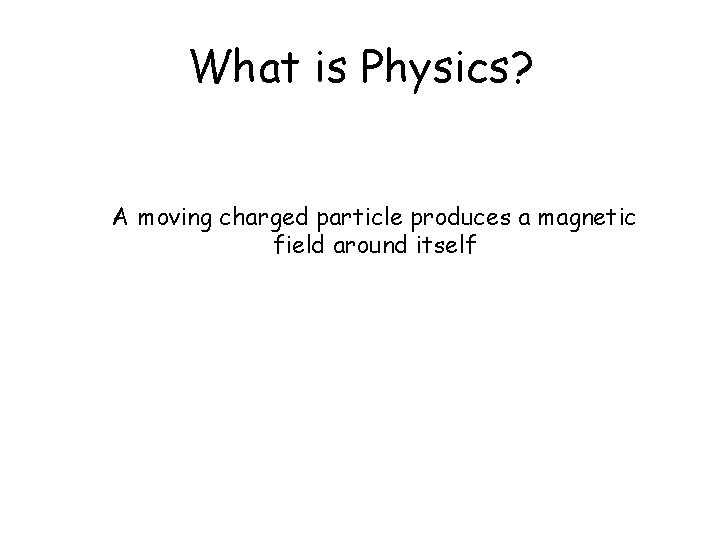 What is Physics? A moving charged particle produces a magnetic field around itself What is Physics? A moving charged particle produces a magnetic field around itself
