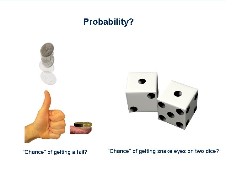 Probability? “Chance” of getting a tail? “Chance” of getting snake eyes on two dice?